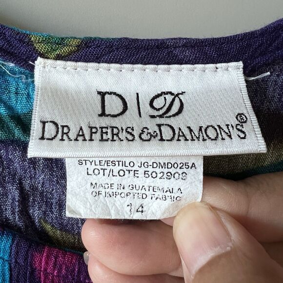 VTG Drapers & Damons Maxi Dress Women Sz 14 Leaves Purple Sleeveless Lightweight - Picture 9 of 14